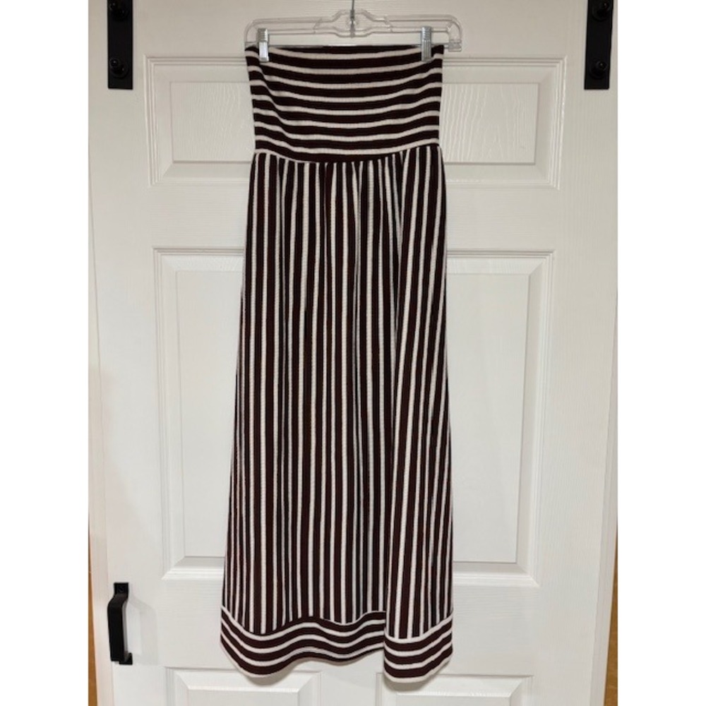 Saints 21 Womens Brown Cream Striped Strapless Maxi Dress Medium DM211